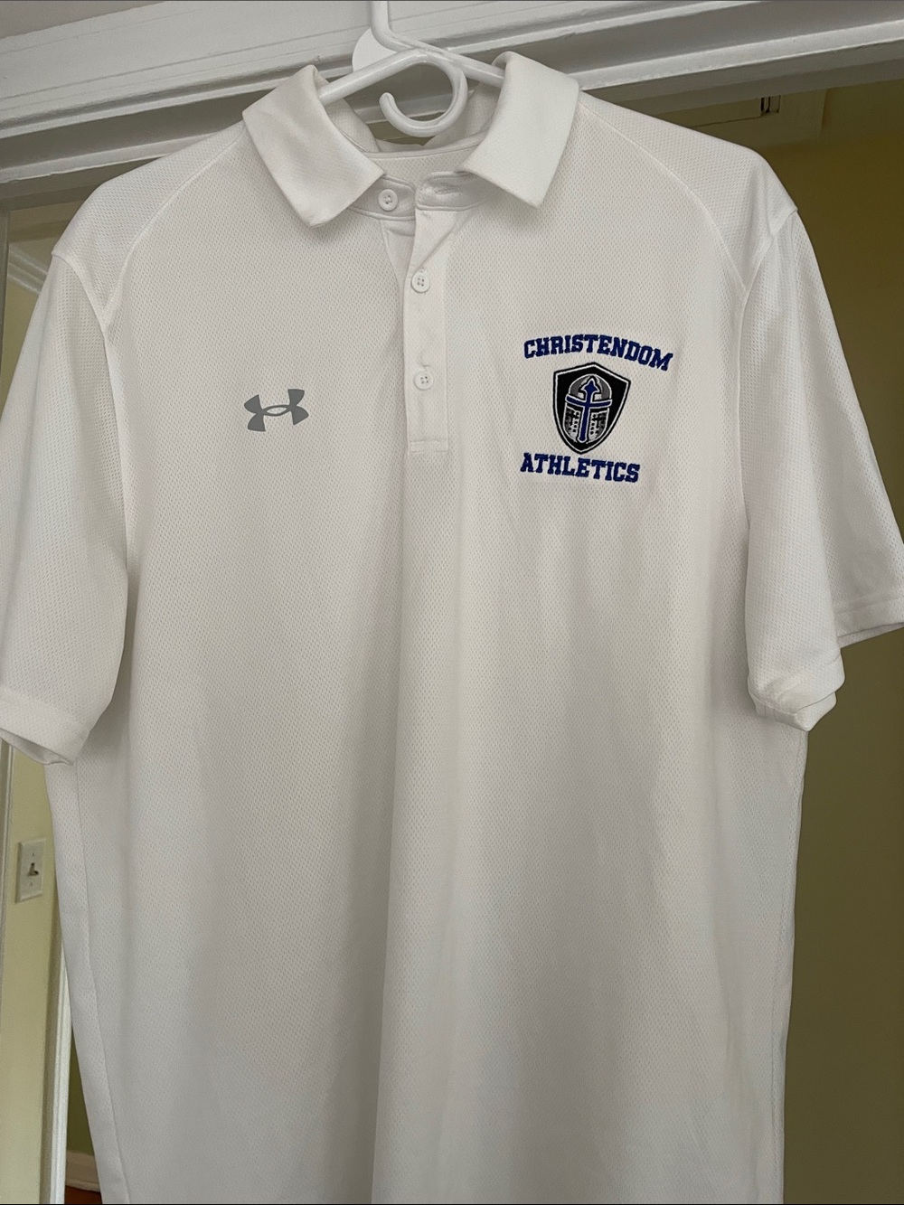 Under Armour White Polo with Christendom Athletics Embroidered Crest